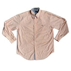 Vtg Tommy Hilfiger Shirt Mens M Orange Seersucker Button Up 90s Long Sleeve Prep
